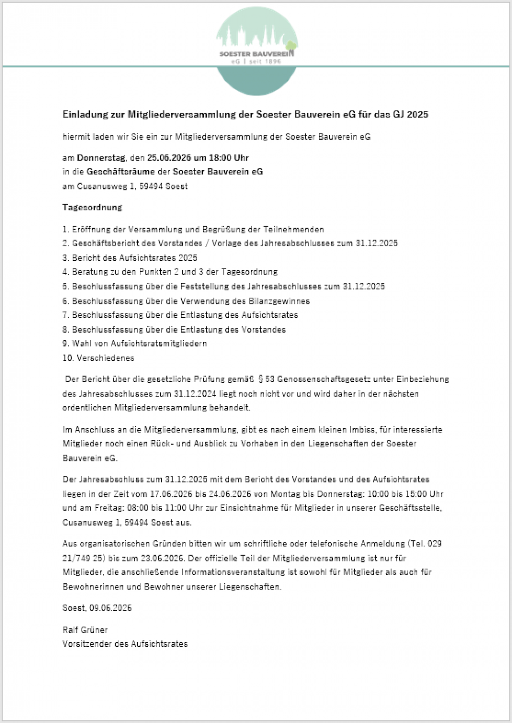 Einladung zur Mitgliederversammlung (GJ 2025) Einladung zur Mitgliederversammlung (GJ 2025)